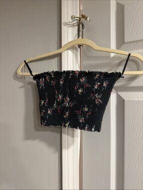 Garage Black Floral Smocked Tube Crop Top